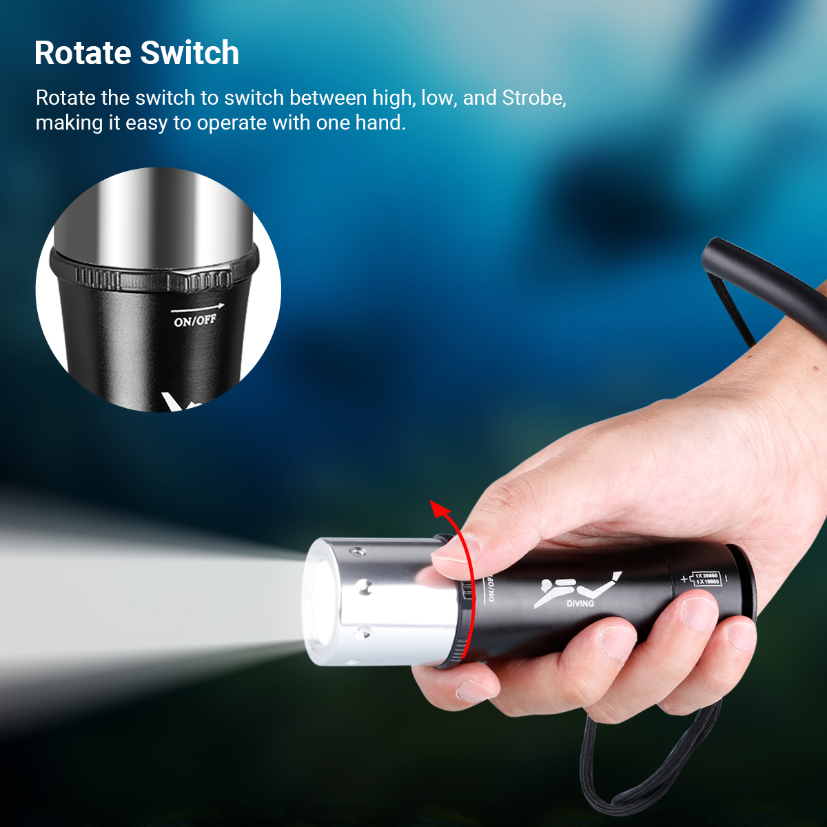 HeCloud Scuba Diving Flashlight IPX8 Underwater for Diving Snorkeling