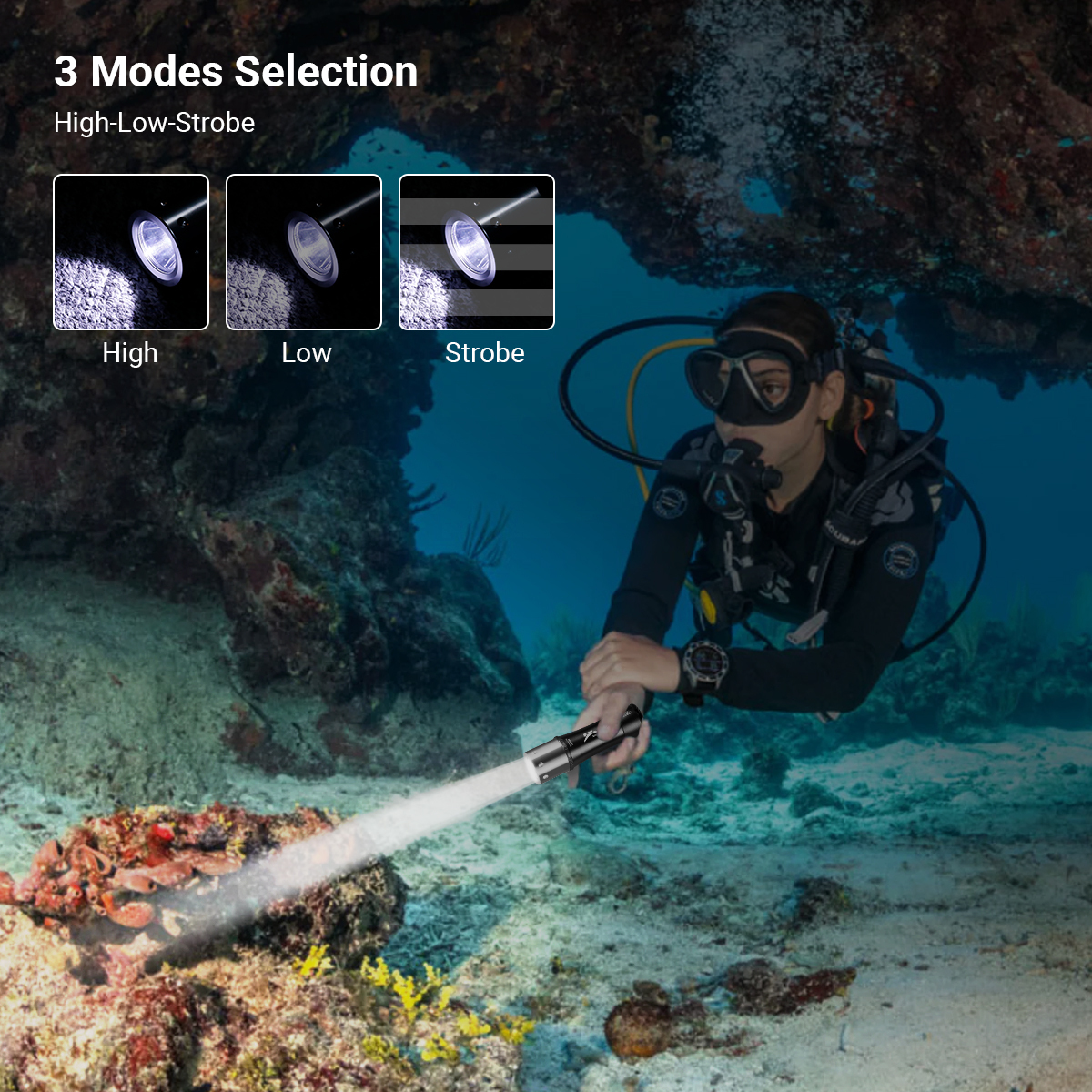 HeCloud Scuba Diving Flashlight IPX8 Underwater for Diving Snorkeling