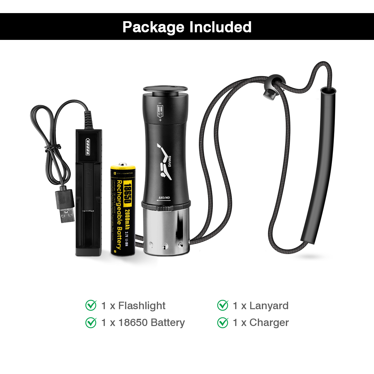 HeCloud Scuba Diving Flashlight IPX8 Underwater for Diving Snorkeling