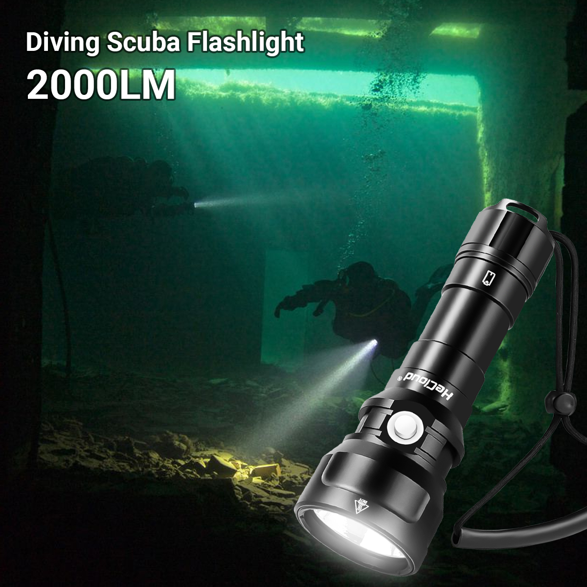 HCF1187 Diving Scuba Flashlight 2000LM Underwater 492ft with Rechargeable Battery for Diving