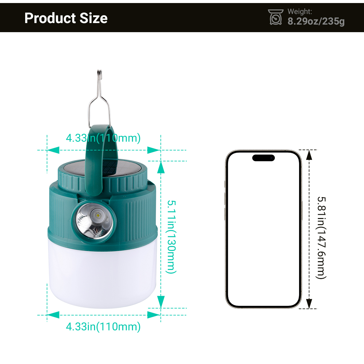 Lekaufen LED Solar Camping Lantern USB Rechargeable IPX4 Waterproof Tent Light