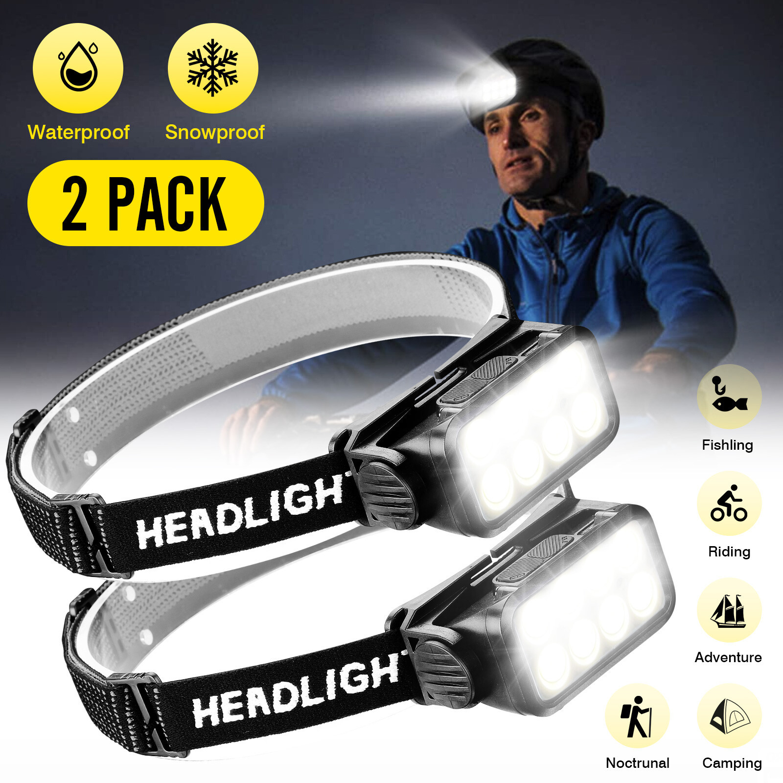 Hands-Free Outdoor Headlamp with Motion Sensor, COB White & Red Light, 4 Modes