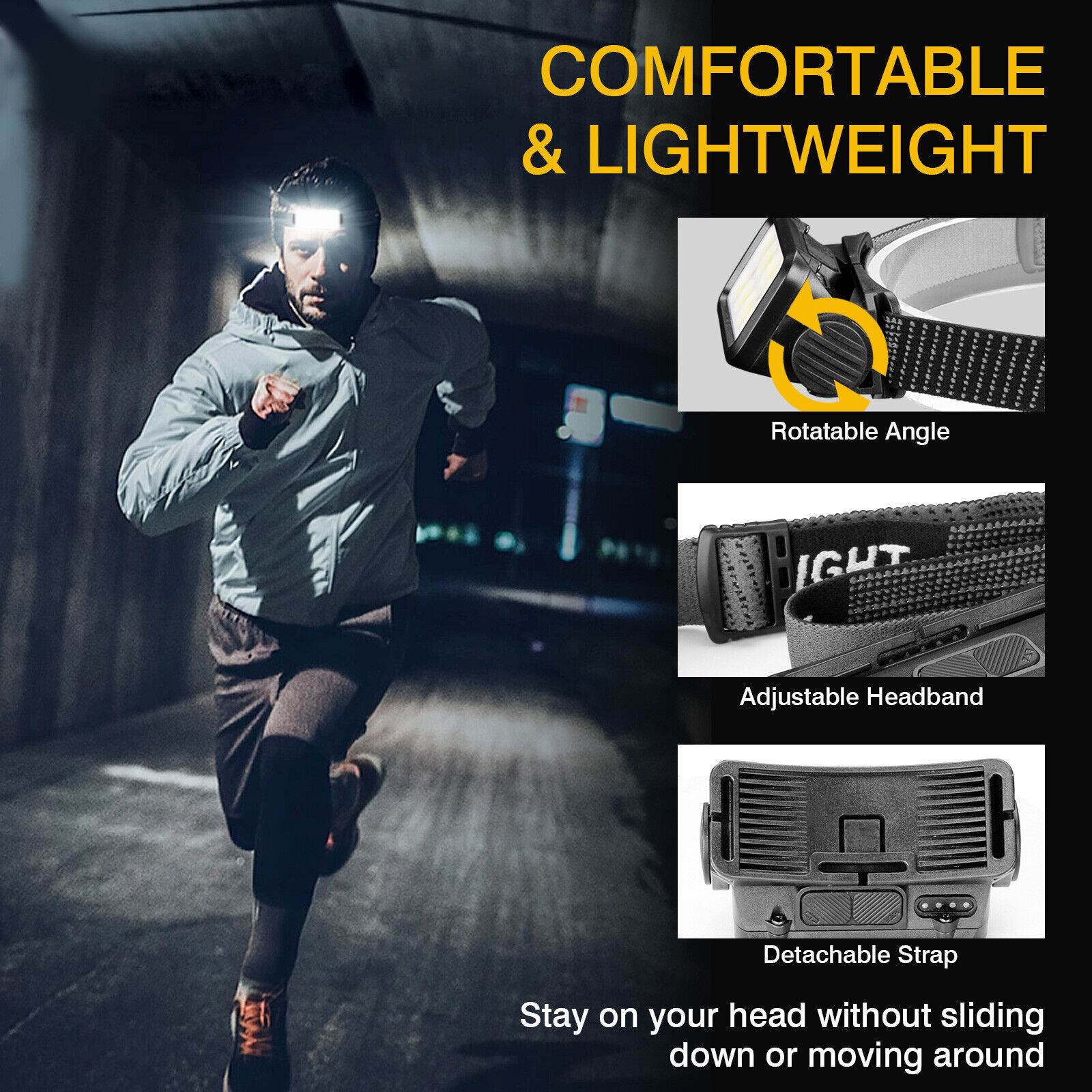 Hands-Free Outdoor Headlamp with Motion Sensor, COB White & Red Light, 4 Modes