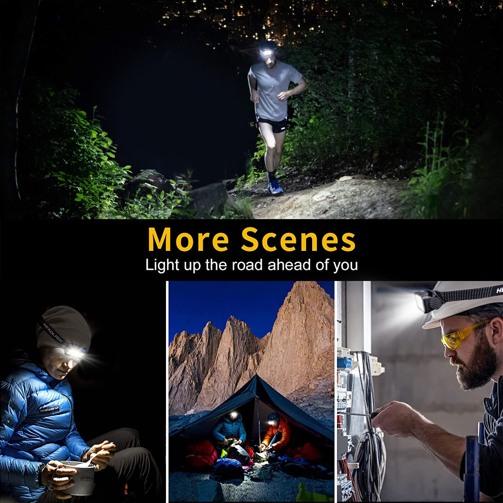 Hands-Free Outdoor Headlamp with Motion Sensor, COB White & Red Light, 4 Modes