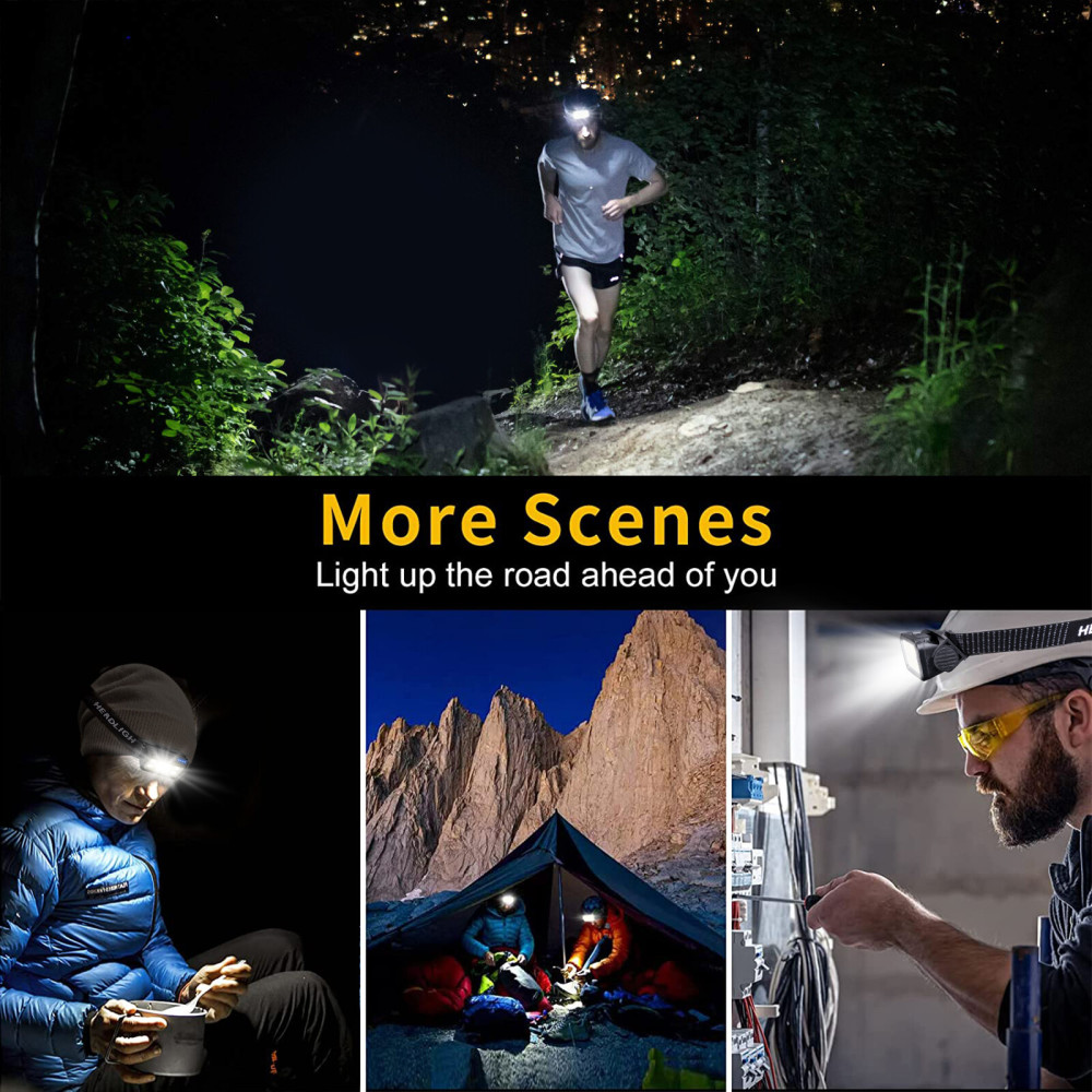 Hands-Free Outdoor Headlamp with Motion Sensor, COB White & Red Light, 4 Modes