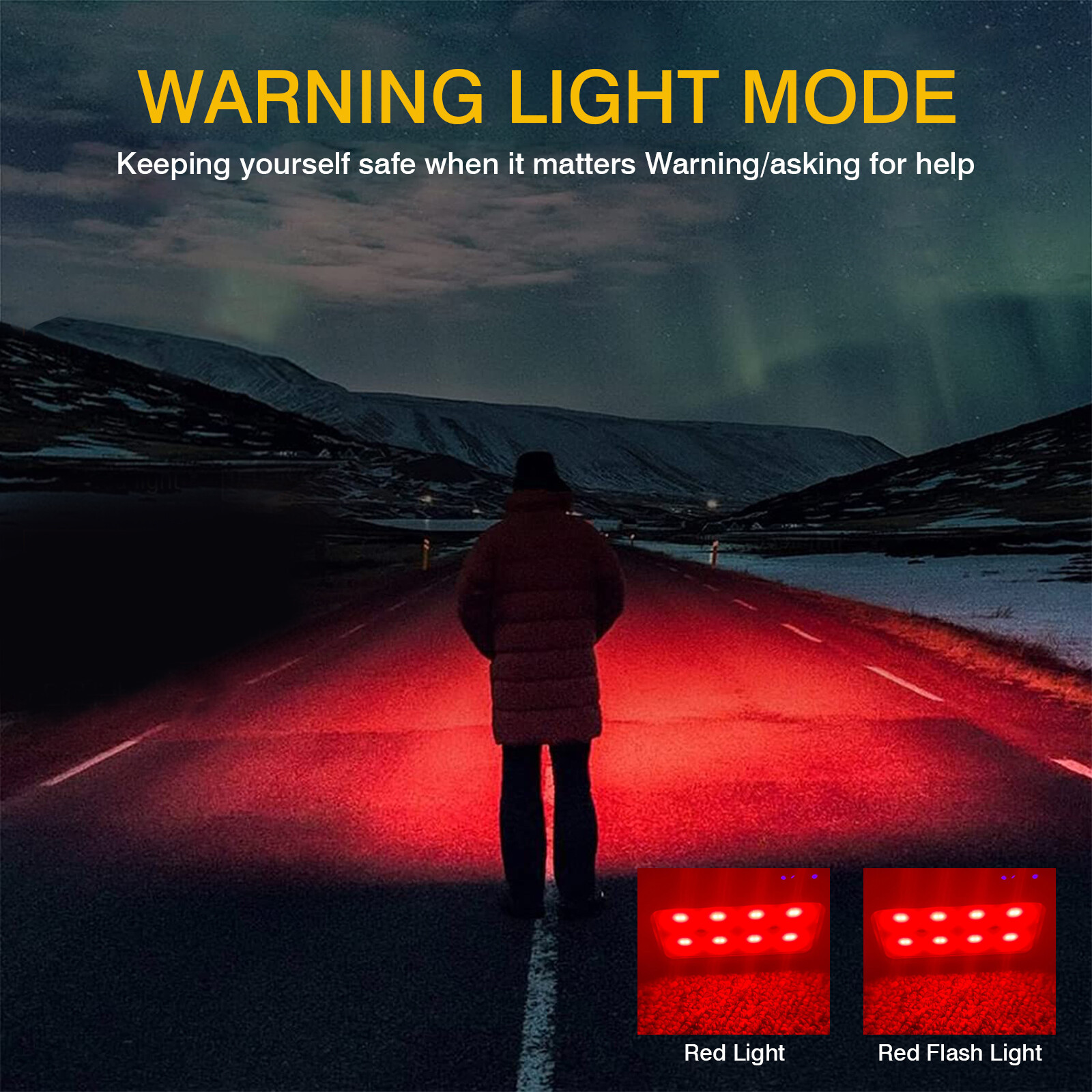 Hands-Free Outdoor Headlamp with Motion Sensor, COB White & Red Light, 4 Modes