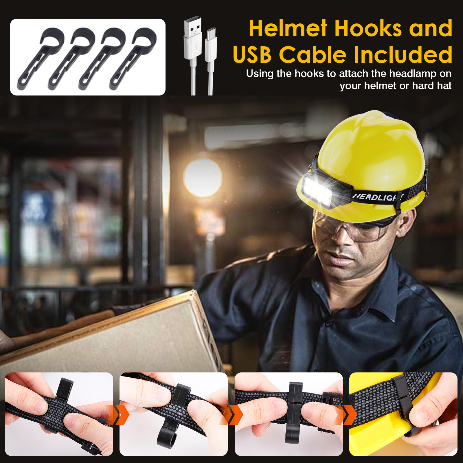Hands-Free Outdoor Headlamp with Motion Sensor, COB White & Red Light, 4 Modes