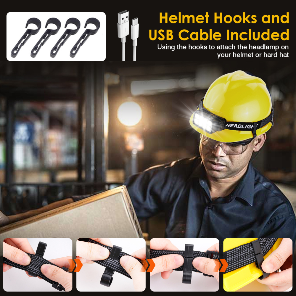 Hands-Free Outdoor Headlamp with Motion Sensor, COB White & Red Light, 4 Modes