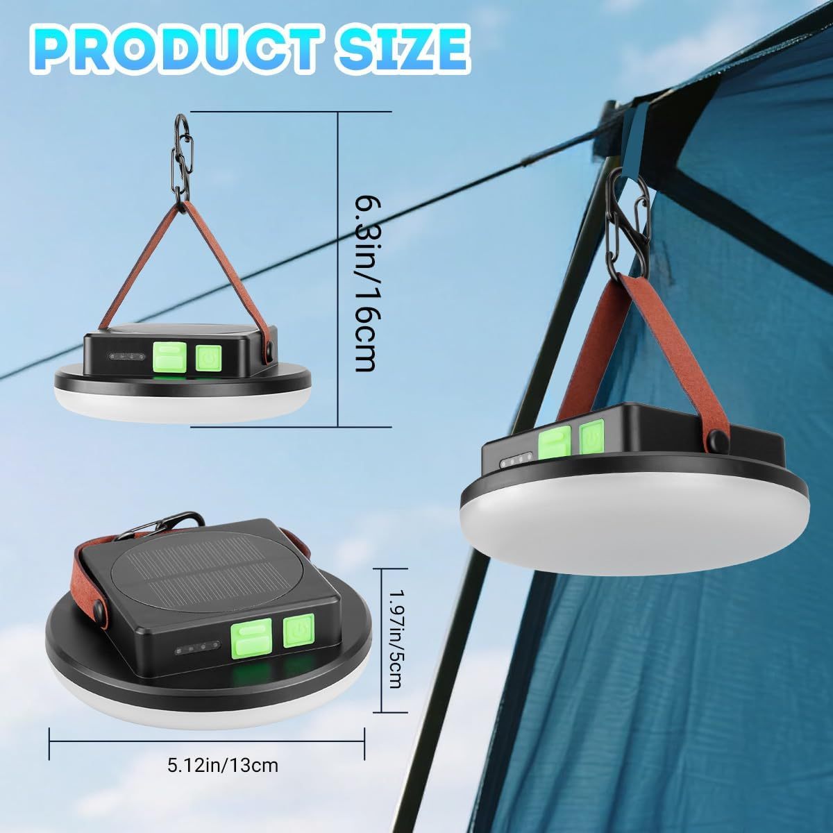 Lekaufen Portable Solar Tent Light with Hanging Hook 4500LM for Camping Hiking Emergency Lamp