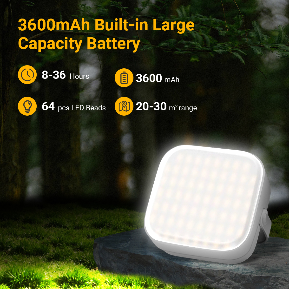 Lekaufen Solar Camping Light with 64 LEDs 3600mAh Battery and USB Output