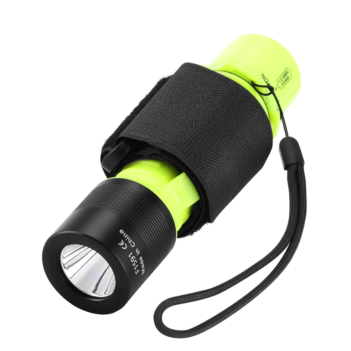 HeCloud F1591 Diving Flashlight Black & Fluorescent Green 20m Waterproof Torch with 18650 Battery and Charger