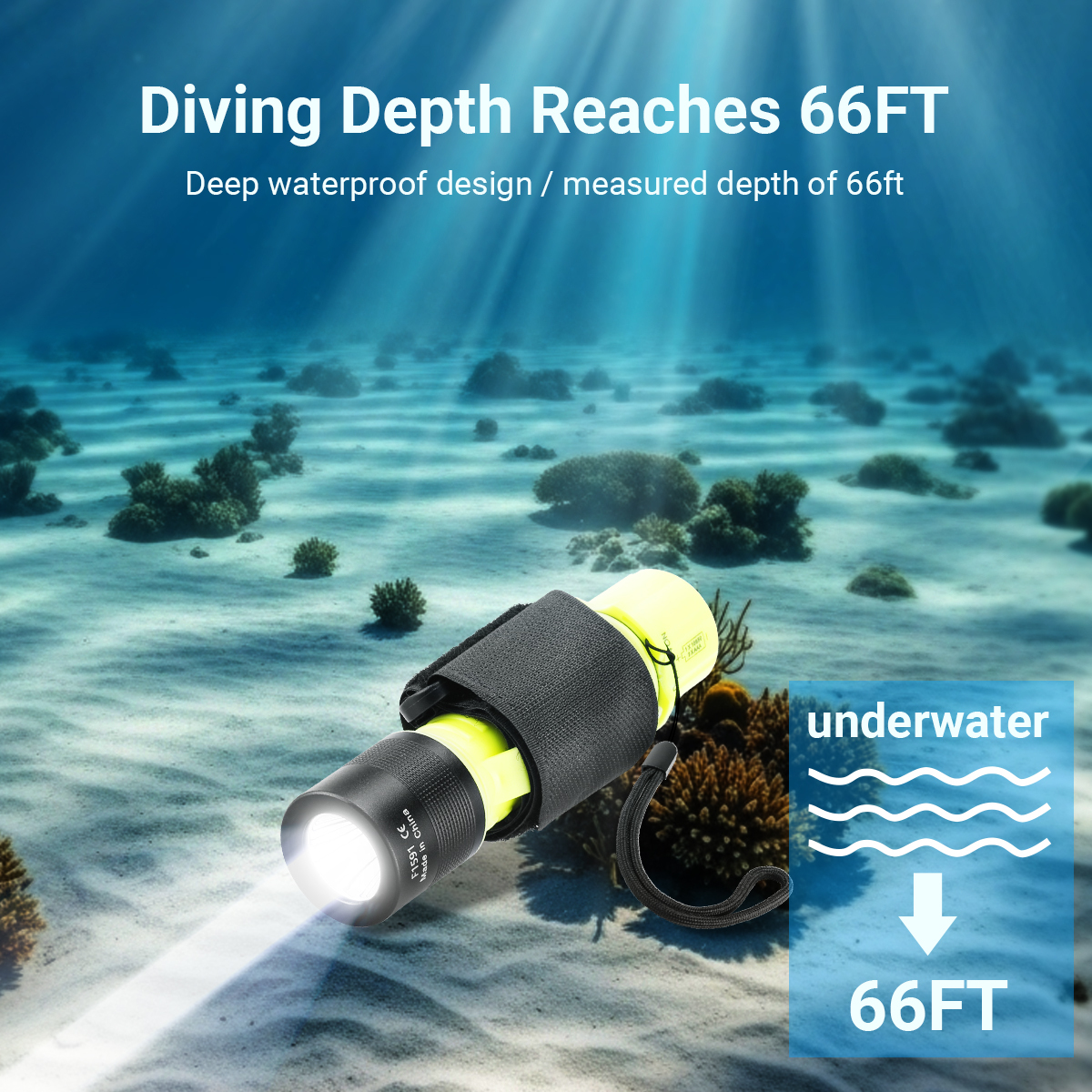 HeCloud F1591 Diving Flashlight Black & Fluorescent Green 20m Waterproof Torch with 18650 Battery and Charger