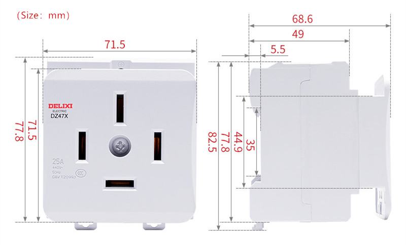 DIN-rail power socket 3 holes 4 holes 5 holes 16A 25A