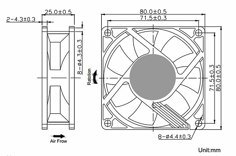 Goldshell PSU Cooling Fan 8x8x2.5cm 2pin 4pin 6pin