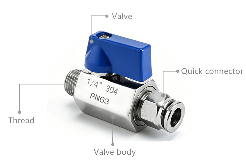 304 stainless steel ball valve PN63 10mm/12mm ASIC water cooled