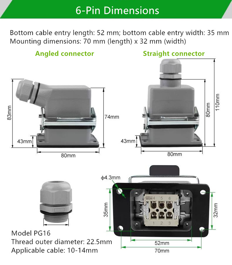 HDC-HE-24 Heavy-Duty Waterproof Cable Connector 16A