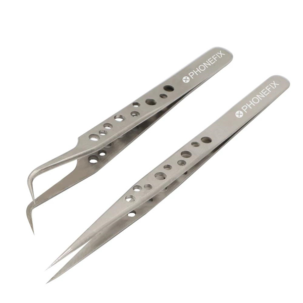 High-precision stainless steel tweezers (curved and pointed tips)