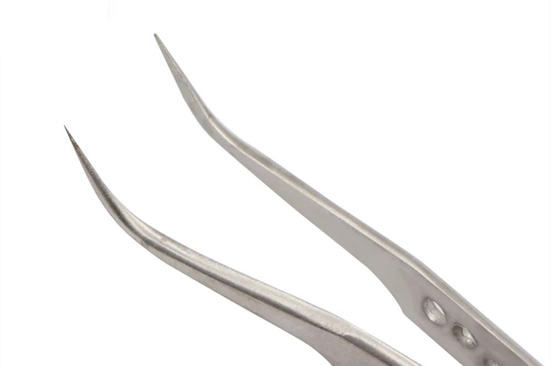 High-precision stainless steel tweezers (curved and pointed tips)