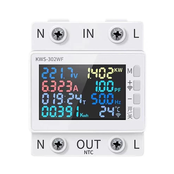 Remote Controlled DIN-Rail Voltage and Current Meter (170–300V/63A)