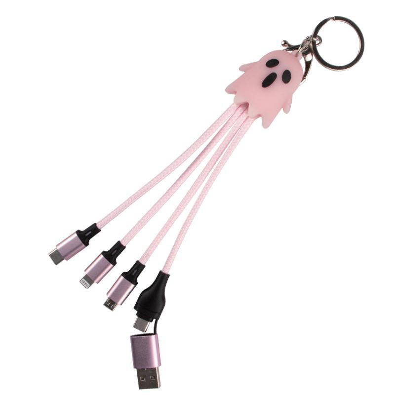 LED Pink Ghost Nylon 6 In 1 Charging Cable
