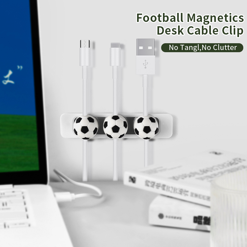 Novelty Item Home Office Desktop Magnet Cable Clip PVC USB Cord Holder Sport Basketball Magnetic Cable Organizer