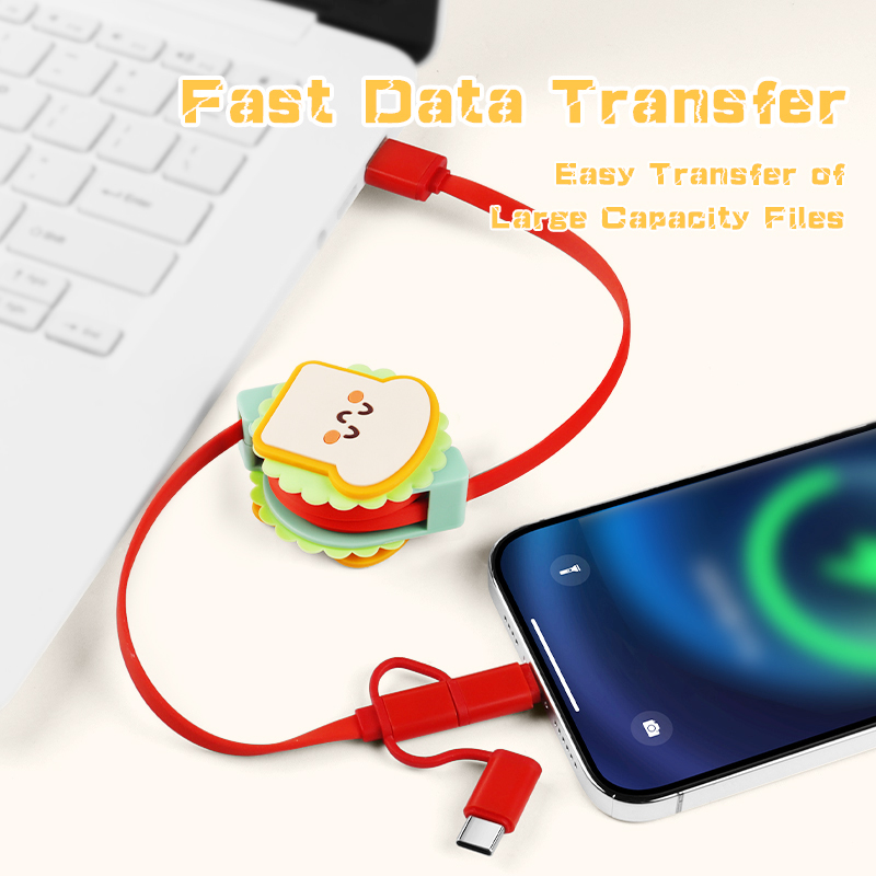 Cute Toast 3 In 1 Retractable Charging Cable