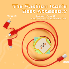Cute Toast 3 In 1 Retractable Charging Cable