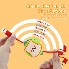 Cute Toast 3 In 1 Retractable Charging Cable