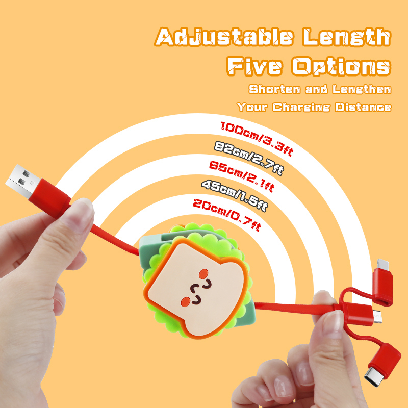 Cute Toast 3 In 1 Retractable Charging Cable