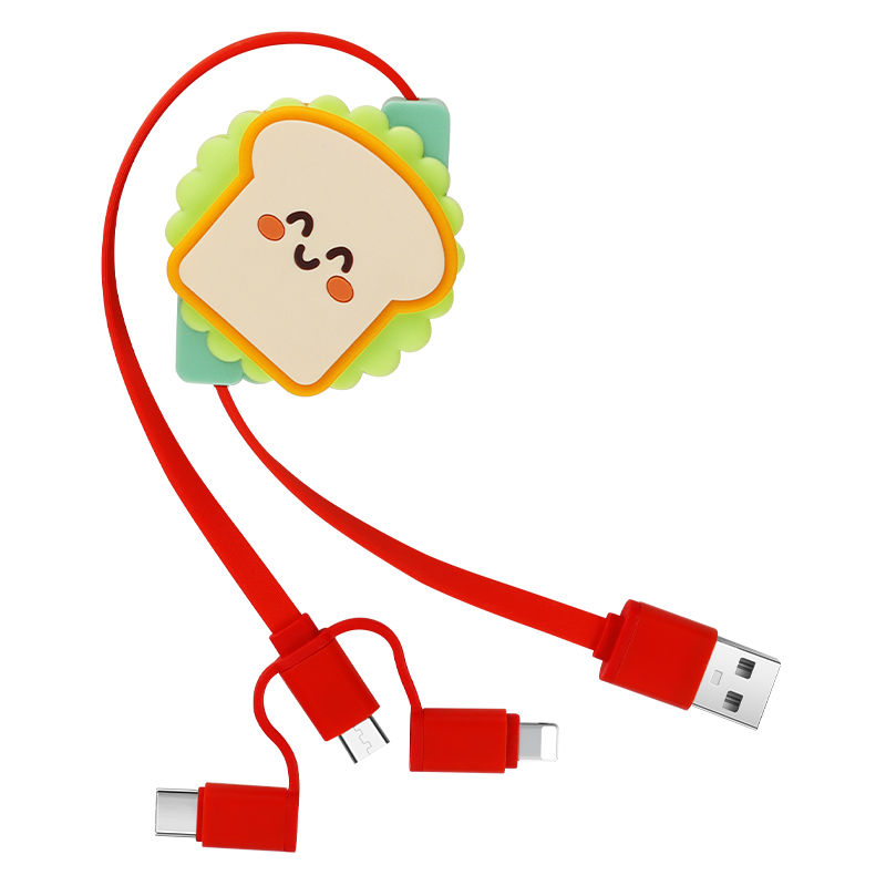 Cute Toast 3 In 1 Retractable Charging Cable