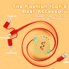 Cute Hamburger 3 In 1 Retractable Charging Cable