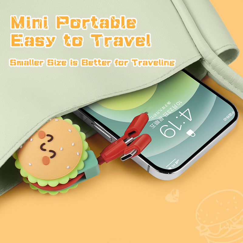 Cute Hamburger 3 In 1 Retractable Charging Cable