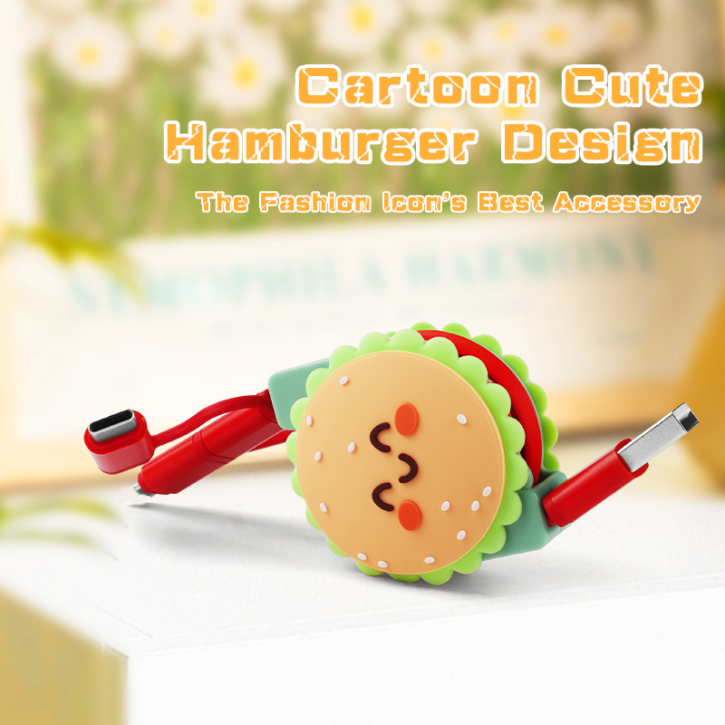 Cute Hamburger 3 In 1 Retractable Charging Cable