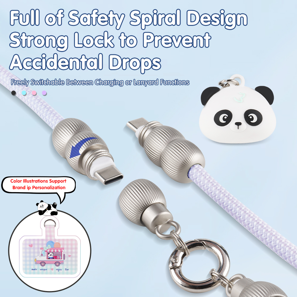 Colorful 60W Lanyard Fast Charging Cable Universal Crossbody Neck Cell Phone USB C to USB C Lanyard Charging Cable