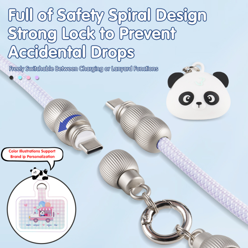 Colorful 60W Lanyard Fast Charging Cable Universal Crossbody Neck Cell Phone USB C to USB C Lanyard Charging Cable
