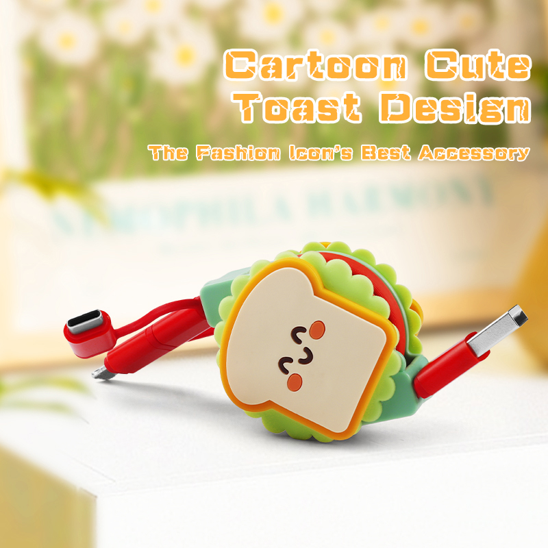 Cute Toast 3 In 1 Retractable Charging Cable