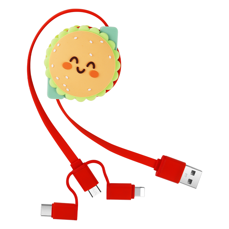 Cute Hamburger 3 In 1 Retractable Charging Cable