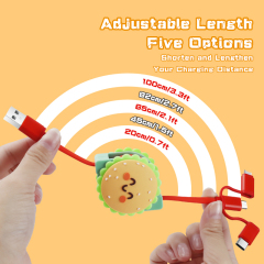 Cute Hamburger 3 In 1 Retractable Charging Cable
