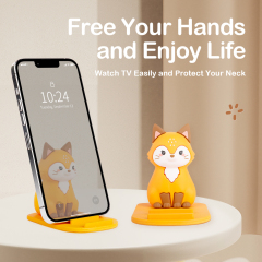Desktop Cartoon Animal Yellow Fox Phone Holder Animal Fox Adjustable Cute Phone Holder