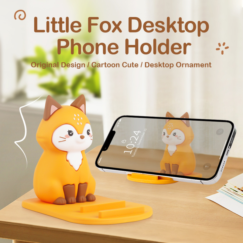 Desktop Cartoon Animal Yellow Fox Phone Holder Animal Fox Adjustable Cute Phone Holder