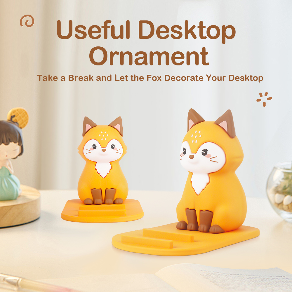Desktop Cartoon Animal Yellow Fox Phone Holder Animal Fox Adjustable Cute Phone Holder