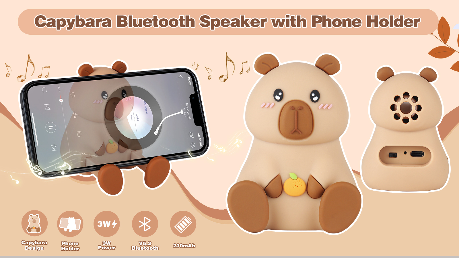 Global Superstar Capybara Bluetooth Speaker With Phone Holder