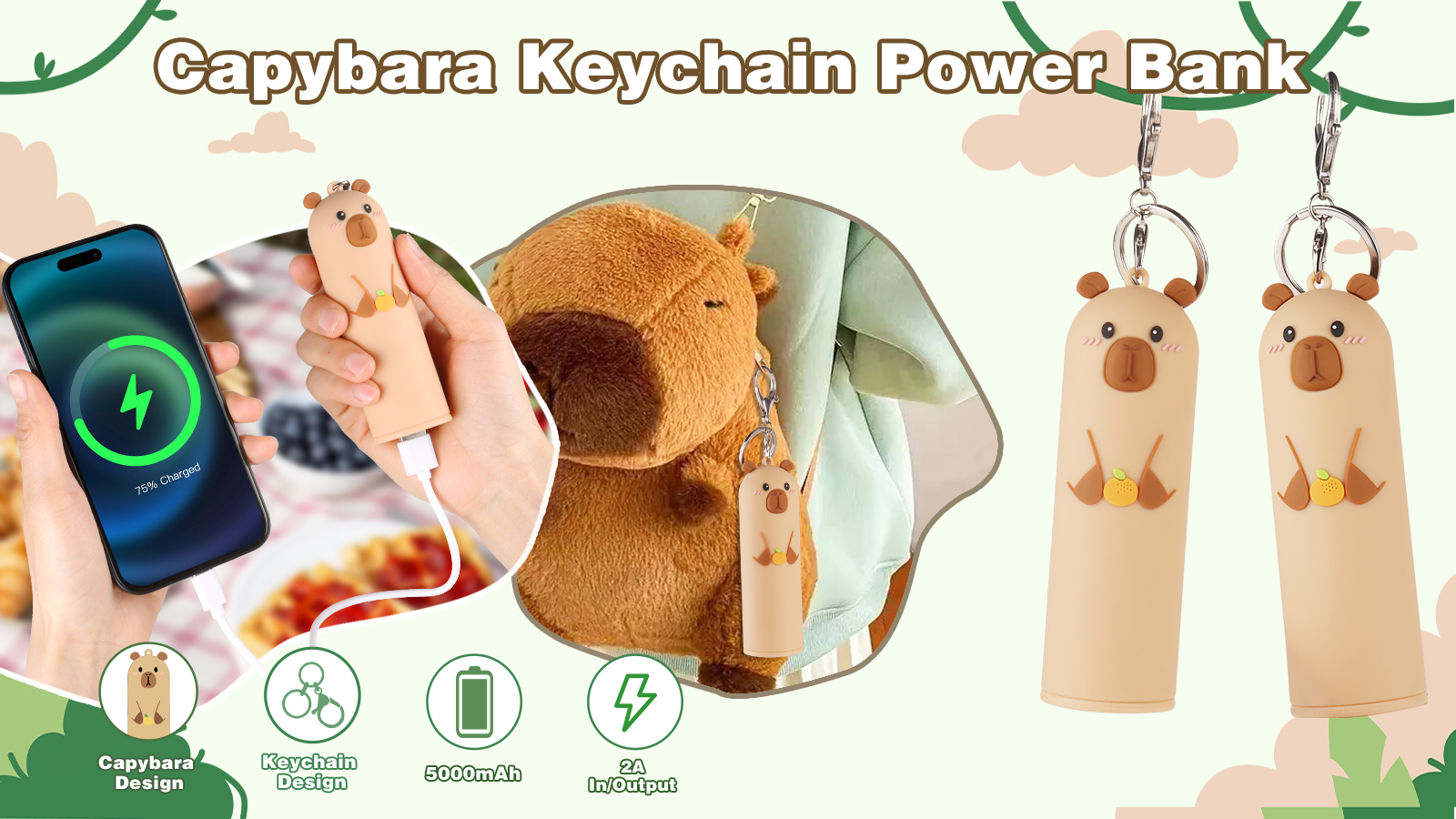 Capybara Keychain Power Bank