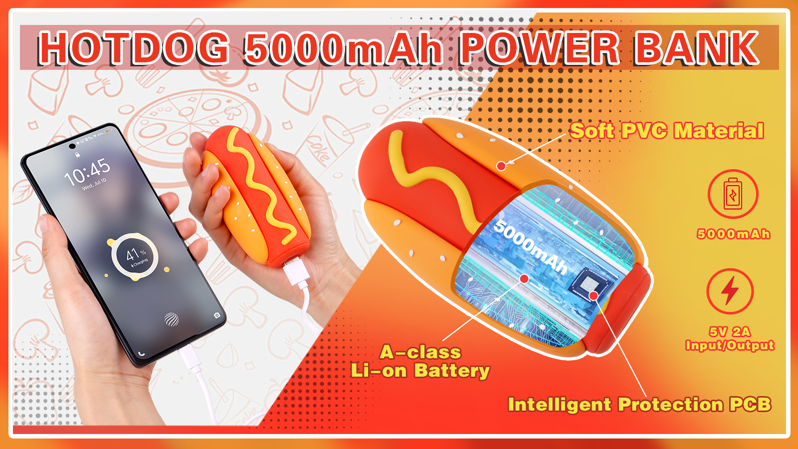 Custom Gift Creativity Shape Hot dog 5000mAh Power Bank