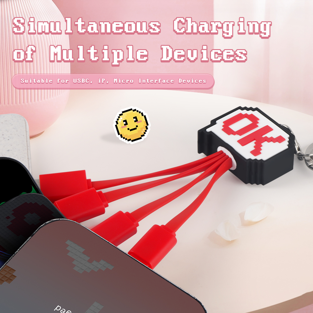 Unique Ok Shape Pixel Dialog Box 4 in 1 Charging Cable Universal Multi Mobile Phone USB 4 in 1 Charging Cable