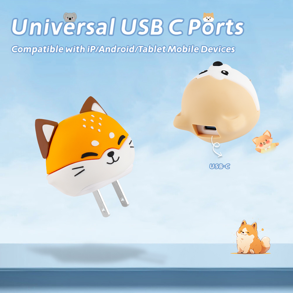 Creativity Japan Style Cute Akita Dog Wall Charger 20W 30W Power Adapter Phone Fast Charging USB Type C Wall Charger