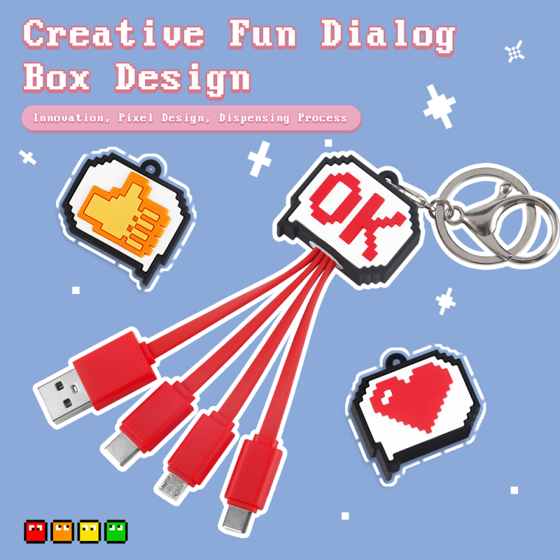 Unique Ok Shape Pixel Dialog Box 4 in 1 Charging Cable Universal Multi Mobile Phone USB 4 in 1 Charging Cable