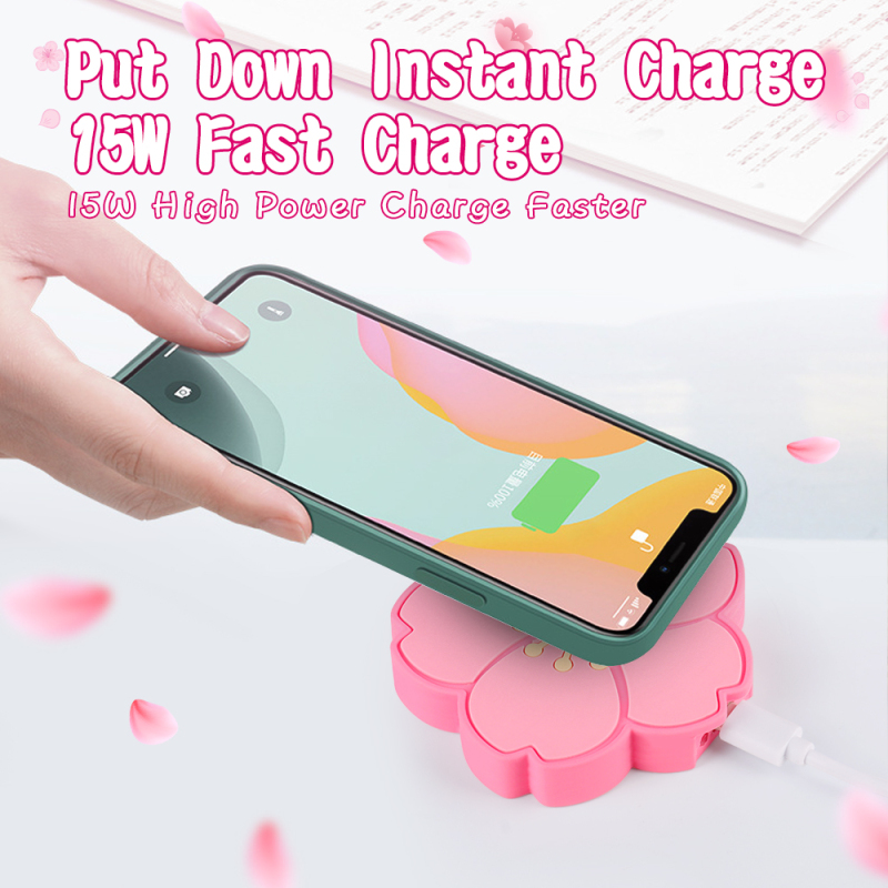 Japanese Gift Office Desktop Wireless Charger Kawaii Sakura Shape 15W Wireless Charger for iPhone 16 Pro Max