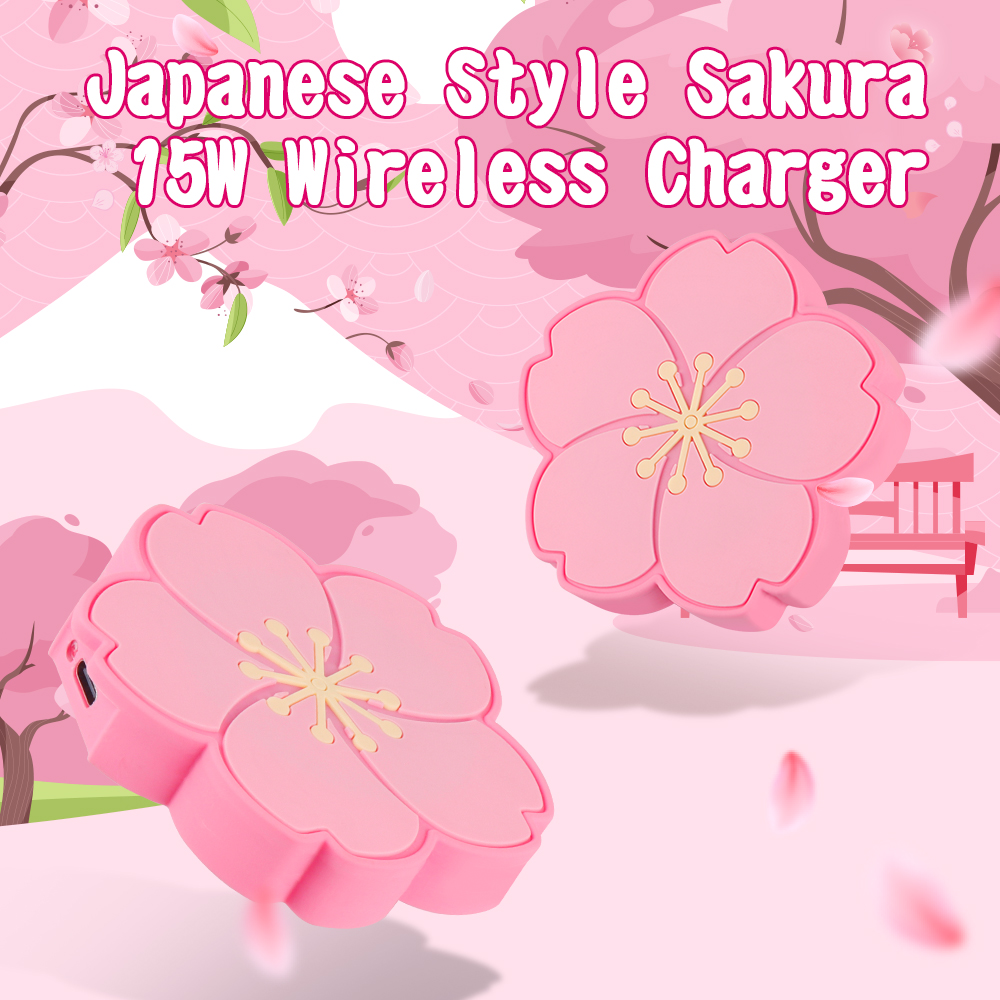 Japanese Gift Office Desktop Wireless Charger Kawaii Sakura Shape 15W Wireless Charger for iPhone 16 Pro Max