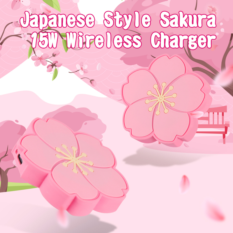 Japanese Gift Office Desktop Wireless Charger Kawaii Sakura Shape 15W Wireless Charger for iPhone 16 Pro Max